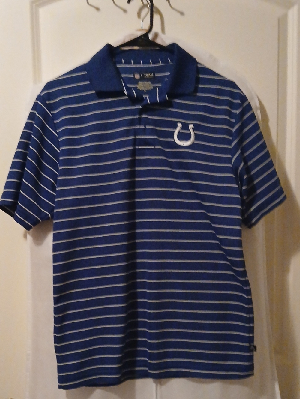 Mens Blue Striped Polo Shirt with COLTS Team Logo